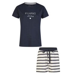 By Louise Dames korte pyjama set shortama donkerblauw/wit gestreept