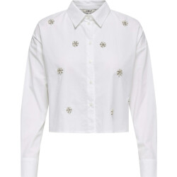 Only Onlriti l/s pearl short shirt wvn bright white/pea