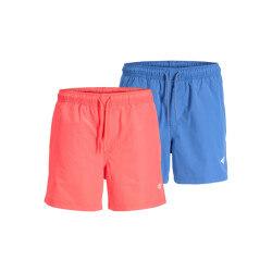 Jack & Jones Heren zwemshorts jpstmaui tropic 2-pack effen hot coral/blauw