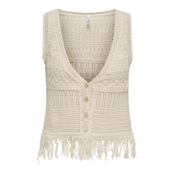 Only Onlalix life sl fringe waistcoat knt ecru