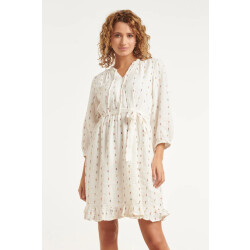 Smashed Lemon Witte jurk met subtiele multicolor details en ceintuur |