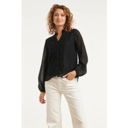 Smashed Lemon Zwarte blouse met lurex structuur en knoopsluiting |