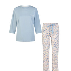 By Louise Dames pyjama set lang/driekwart mouw lichtblauw/wit gebloemd