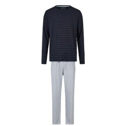Phil & Co Heren lange pyjama set donkerblauw/grijs gestreept