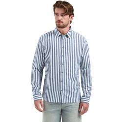 No Excess Shirt vertical big stripe with line indigo blue
