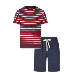 Phil & Co Heren shortama korte pyjama set rood/donkerblauw gestreept