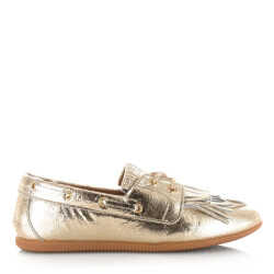 DWRS Label Dwrs latty fringes crackled champagne mocassins dames