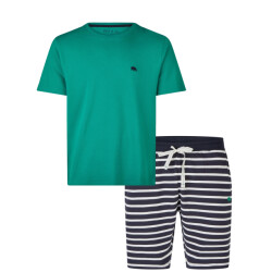 Phil & Co Heren shortama korte pyjama set groen/donkerblauw gestreept