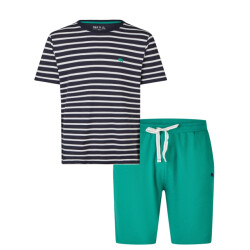 Phil & Co Heren shortama korte pyjama set donkerblauw/groen gestreept