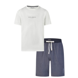 Phil & Co Heren shortama korte pyjama set wit/donkerblauw gestreept