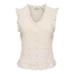 Only Onlellys sl frill emb top wvn beige