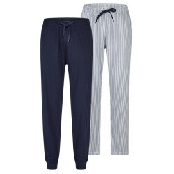 Phil & Co Heren lange pyjamabroeken 2-pack grijs gestreept/donkerblauw