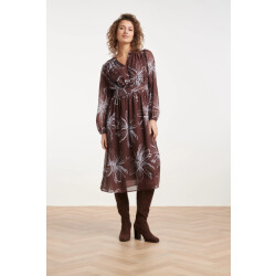 Smashed Lemon Midi jurk met grote bloemenprint in bruin en licht blauw |