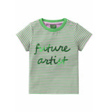 Oilily Jersey t-shirt groen roze gestreept met glitter tekst-